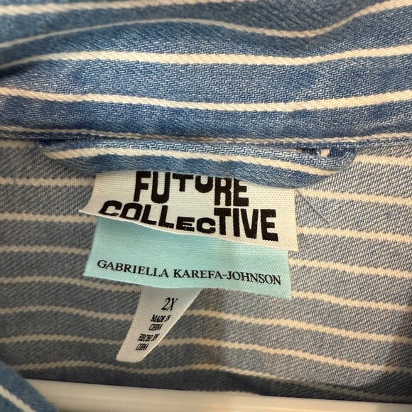 Blue & White Striped Drawstring Jacket 2X Future Collective - Picture 4 of 8